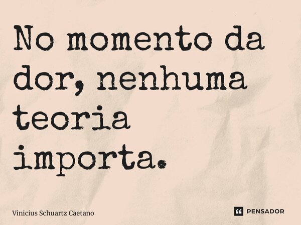 ⁠No momento da dor, nenhuma teoria importa.... Frase de Vinicius Schuartz Caetano.