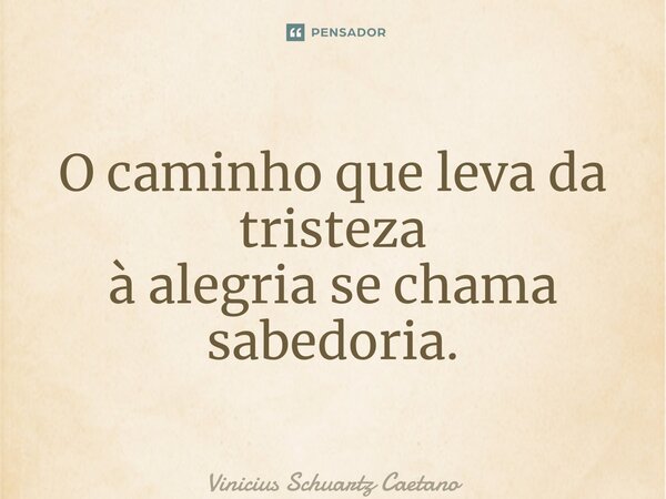⁠O caminho que leva da tristeza à alegria se chama sabedoria.... Frase de Vinicius Schuartz Caetano.