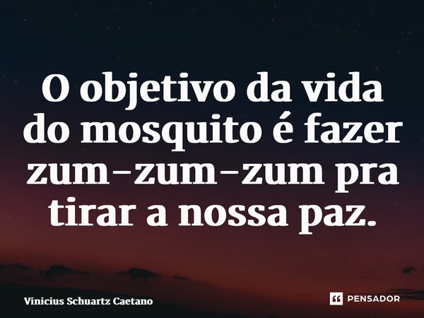 ⁠O objetivo da vida do mosquito é fazer zum-zum-zum pra tirar a nossa paz.... Frase de Vinicius Schuartz Caetano.