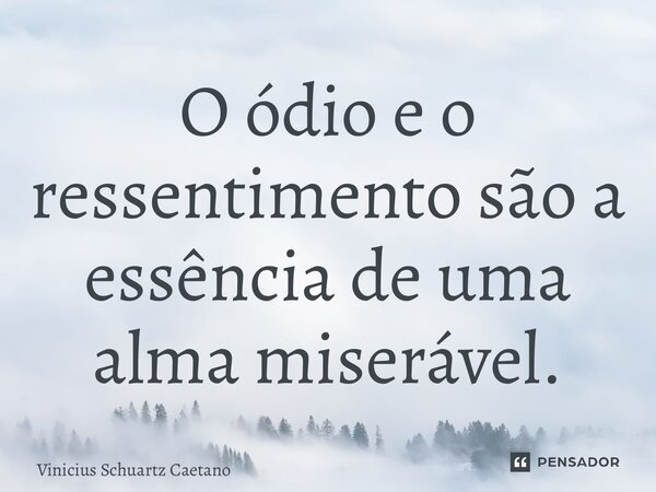 ⁠O ódio e o ressentimento são a essência de uma alma miserável.... Frase de Vinicius Schuartz Caetano.