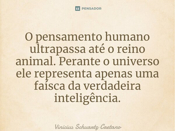 ⁠O pensamento humano ultrapassa até o reino animal. Perante o universo ele representa apenas uma faísca da verdadeira inteligência.... Frase de Vinicius Schuartz Caetano.