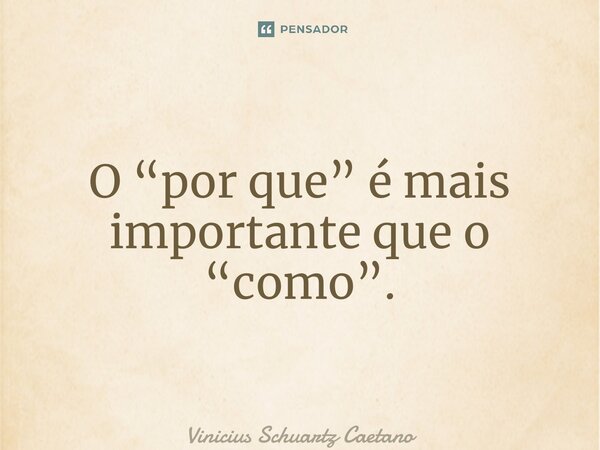 O “por que” é mais importante que o “como”.... Frase de Vinicius Schuartz Caetano.
