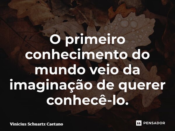 ⁠O primeiro conhecimento do mundo veio da imaginação de querer conhecê-lo.... Frase de Vinicius Schuartz Caetano.