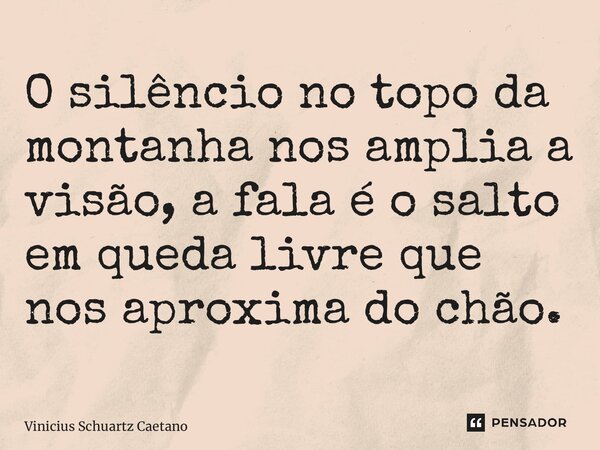 ⁠⁠O silêncio no topo da montanha nos amplia a visão, a fala é o salto emqueda livre que nos aproxima do chão.... Frase de Vinicius Schuartz Caetano.
