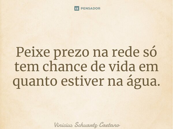 ⁠Peixe prezo na rede só tem chance de vida em quanto estiver na água.... Frase de Vinicius Schuartz Caetano.