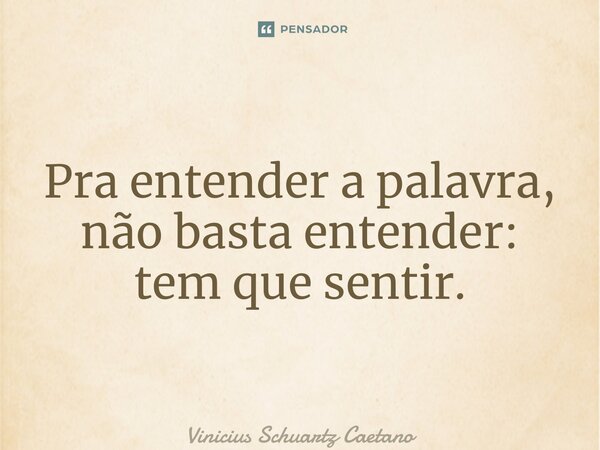 ⁠Pra entender a palavra, não basta entender: tem que sentir.... Frase de Vinicius Schuartz Caetano.