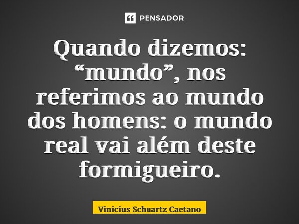 ⁠Quando dizemos: “mundo”, nos referimos ao mundo dos homens: o mundo real vai além deste formigueiro.... Frase de Vinicius Schuartz Caetano.