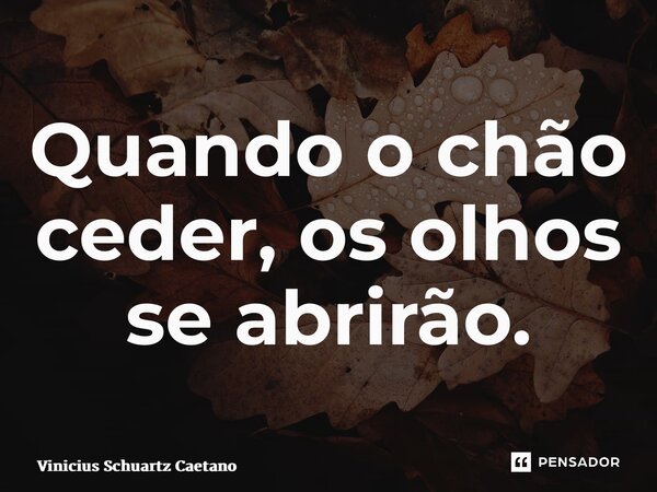 ⁠Quando o chão ceder, os olhos se abrirão.... Frase de Vinicius Schuartz Caetano.