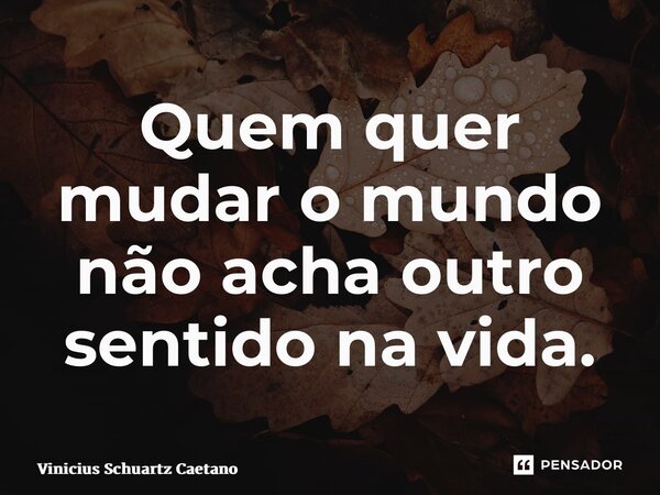 ⁠Quem quer mudar o mundo não acha outro sentido na vida.... Frase de Vinicius Schuartz Caetano.