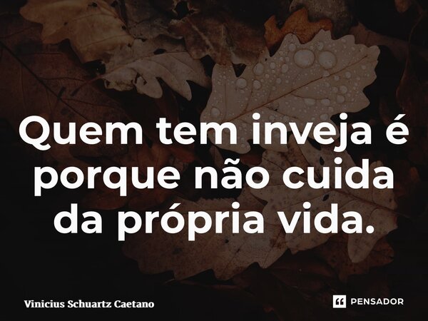 Quem tem inveja é porque não cuida da própria vida.... Frase de Vinicius Schuartz Caetano.