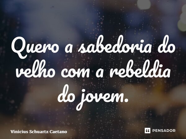 ⁠Quero a sabedoria do velho com a rebeldia do jovem.... Frase de Vinicius Schuartz Caetano.