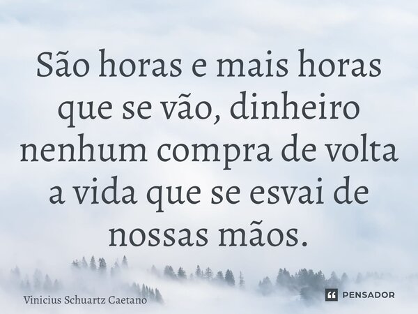 ⁠São horas e mais horas que se vão, dinheiro nenhum compra de volta a vida que se esvai de nossas mãos.... Frase de Vinicius Schuartz Caetano.