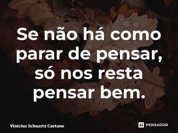 ⁠Se não há como parar de pensar, só nos resta pensar bem.... Frase de Vinicius Schuartz Caetano.