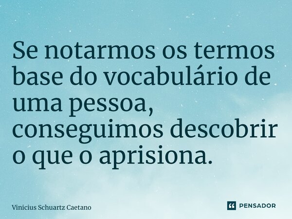 ⁠Se notarmos os termos base do vocabulário de uma pessoa, conseguimos descobrir o que o aprisiona.... Frase de Vinicius Schuartz Caetano.