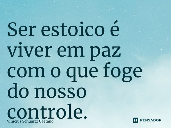 ⁠Ser estoico é viver em paz com o que foge do nosso controle.... Frase de Vinicius Schuartz Caetano.