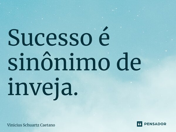 ⁠Sucesso é sinônimo de inveja.... Frase de Vinicius Schuartz Caetano.