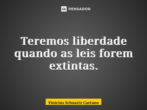 ⁠Teremos liberdade quando as leis forem extintas.... Frase de Vinicius Schuartz Caetano.