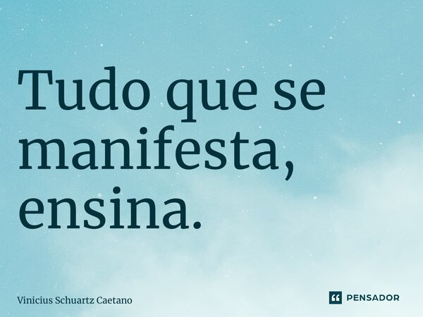 ⁠Tudo que se manifesta, ensina.... Frase de Vinicius Schuartz Caetano.