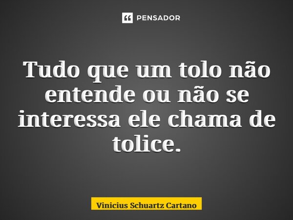 ⁠Tudo que um tolo não entende ou não se interessa ele chama de tolice.... Frase de Vinicius Schuartz Caetano.