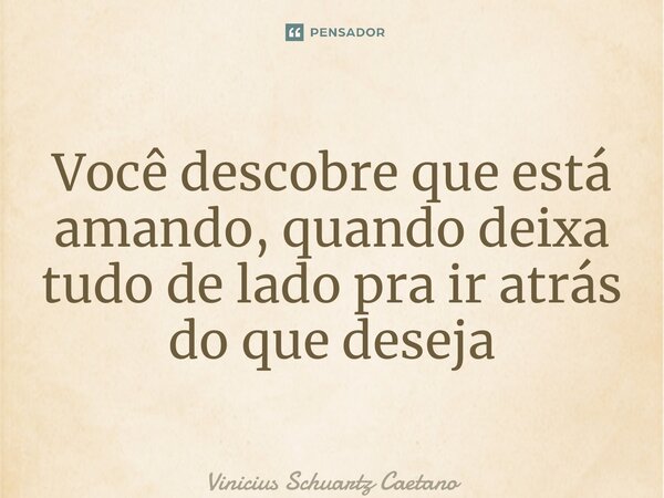 ⁠Você descobre que está amando, quando deixa tudo de lado pra ir atrás do que deseja... Frase de Vinicius Schuartz Caetano.