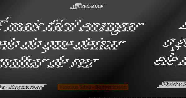 É mais fácil enxugar o gelo do que deixar ele molhar de vez... Frase de Vinicius Silva - Bonyericsson.