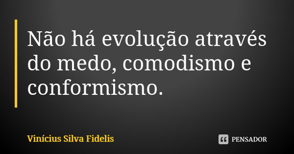 Não há evolução através do medo, comodismo e conformismo.... Frase de Vinicius Silva Fidelis.