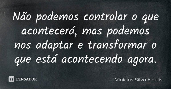 Não podemos controlar o que acontecerá, mas podemos nos adaptar e transformar o que está acontecendo agora.... Frase de Vinicius Silva Fidelis.