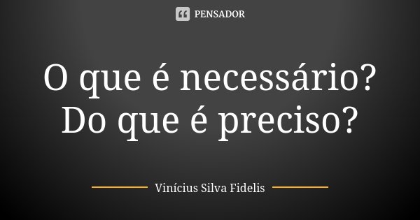O que é necessário? Do que é preciso?... Frase de Vinícius Silva Fidelis.