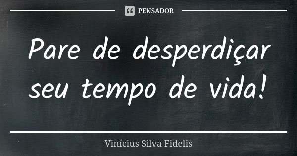 Pare de desperdiçar seu tempo de vida!... Frase de Vinícius Silva Fidelis.