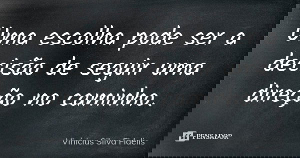 Uma escolha pode ser a decisão de seguir uma direção no caminho.... Frase de Vinícius Silva Fidelis.