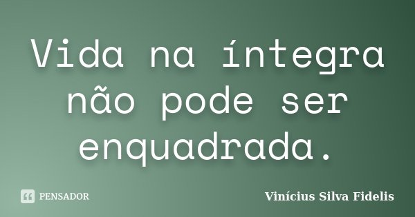 Vida na íntegra não pode ser enquadrada.... Frase de Vinícius Silva Fidelis.