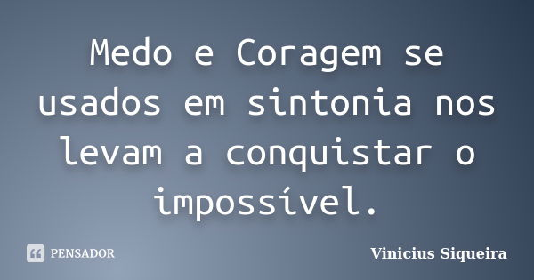Medo e Coragem se usados em sintonia nos levam a conquistar o impossível.... Frase de Vinícius Siqueira.
