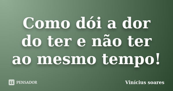 Como dói a dor do ter e não ter ao mesmo tempo!... Frase de Vinícius Soares.