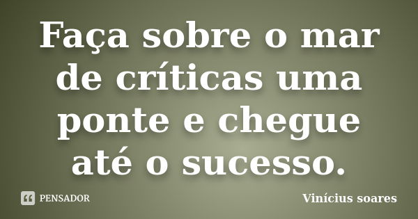 Faça sobre o mar de críticas uma ponte e chegue até o sucesso.... Frase de Vinícius Soares.