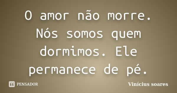 O amor não morre. Nós somos quem dormimos. Ele permanece de pé.... Frase de Vinícius Soares.