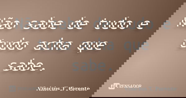 Não sabe de tudo e tudo acha que sabe.... Frase de Vinícius T. Parente.