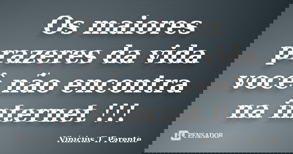 Os maiores prazeres da vida você não encontra na internet !!!... Frase de Vinícius T. Parente.