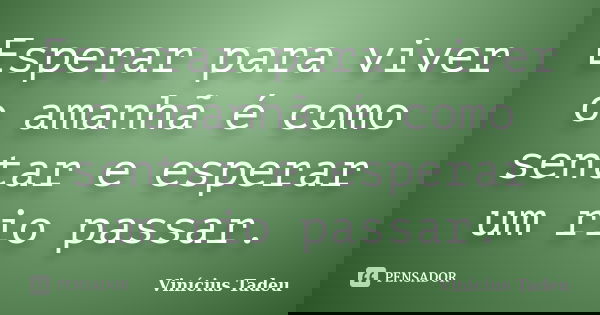 Esperar para viver o amanhã é como sentar e esperar um rio passar.... Frase de Vinícius Tadeu.