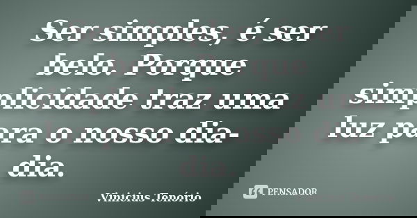 Ser simples, é ser belo. Porque simplicidade traz uma luz para o nosso dia-dia.... Frase de Vinicius Tenório.
