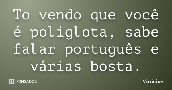 To vendo que você é poliglota, sabe falar português e várias bosta.... Frase de Vinicius.