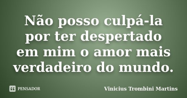 Não posso culpá-la por ter despertado em mim o amor mais verdadeiro do mundo.... Frase de Vinicius Trombini Martins.