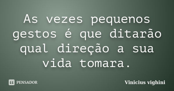 As vezes pequenos gestos é que ditarão qual direção a sua vida tomara.... Frase de Vinicius Vighini.