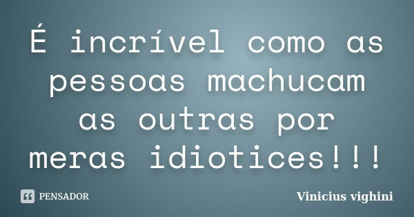 É incrível como as pessoas machucam as outras por meras idiotices!!!... Frase de Vinicius Vighini.