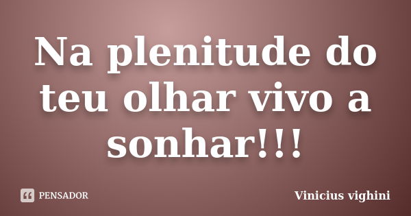 Na plenitude do teu olhar vivo a sonhar!!!... Frase de Vinicius Vighini.