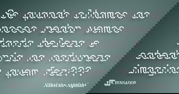 Se quando olhamos ao nosso redor vemos tanta beleza e sabedoria na natureza imagina quem fez???... Frase de Vinicius Vighini.