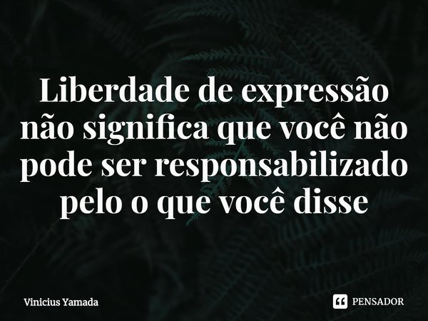 ⁠Liberdade de expressão não significa que você não pode ser responsabilizado pelo o que você disse... Frase de Vinicius Yamada.