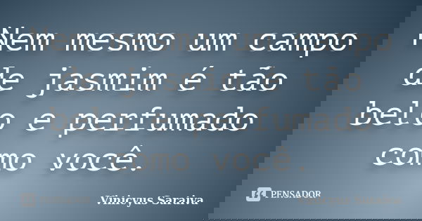 Nem mesmo um campo de jasmim é tão belo e perfumado como você.... Frase de Vinicyus Saraiva.