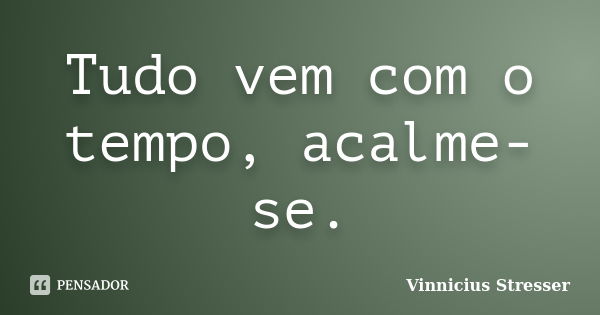 Tudo vem com o tempo, acalme-se.... Frase de Vinnicius Stresser.