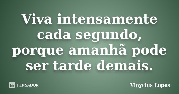 Viva intensamente cada segundo, porque amanhã pode ser tarde demais.... Frase de Vinycius Lopes.