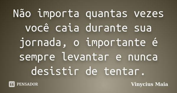 Não importa quantas vezes você caia durante sua jornada, o importante é sempre levantar e nunca desistir de tentar.... Frase de Vinycius Maia.